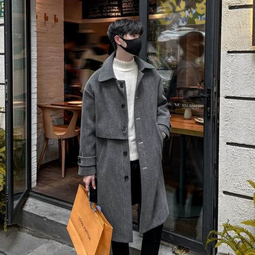 新款2024毛呢大衣男韩系风格穿搭中长款呢子外套秋冬高级感风衣