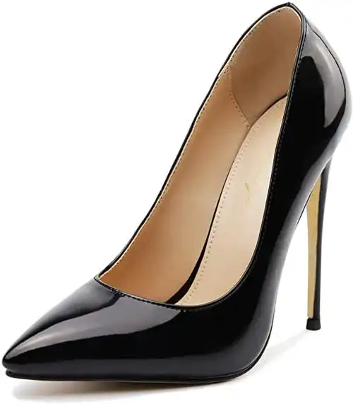 kumihigh 女式基本款高跟 12 厘米 细高跟尖头一脚蹬高跟鞋 合成皮革