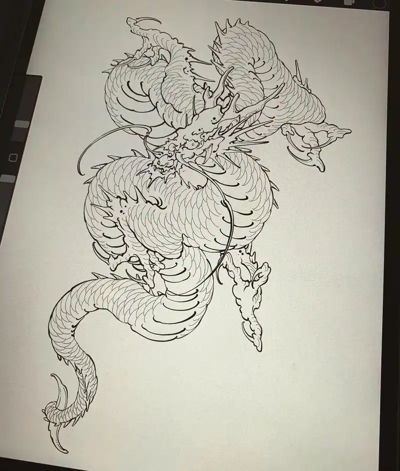龙纹身线稿.#日式老传统 #花臂 #花腿 #满背 #纹身手稿 - 抖音