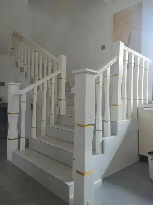全实木楼梯扶手轻奢风系列白色描金