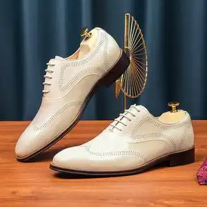 精品白色男士商务鞋子男真皮大白正装纯白尖头皮鞋男谢坊乐村558