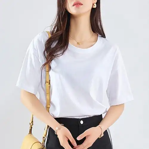 短袖t恤女士夏季新款纯棉半袖休闲女装纯白色打底体恤黑上衣