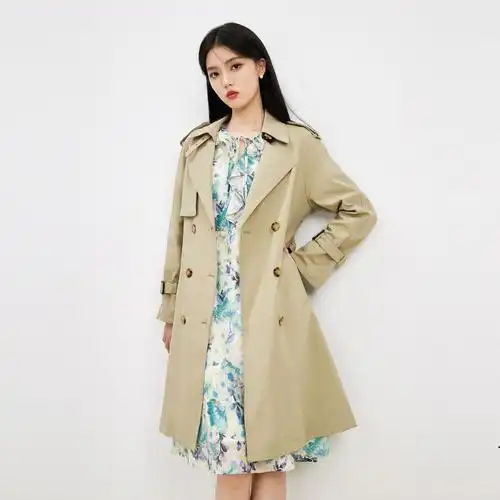 秋季时尚设计感翻领格纹拼接风衣女260元