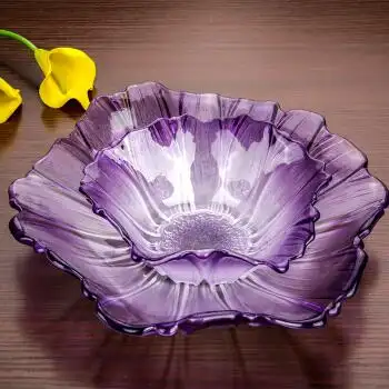 客厅 家用糖果盘套装琉璃沙拉盘干果盘子 紫色套装:小果斗 大果盘