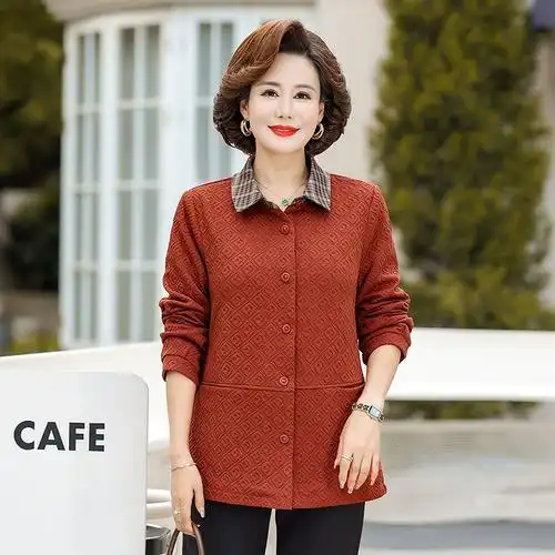 宽松上衣中老年女装2024新款春秋夹克奶奶外套加肥特大码妈妈春装