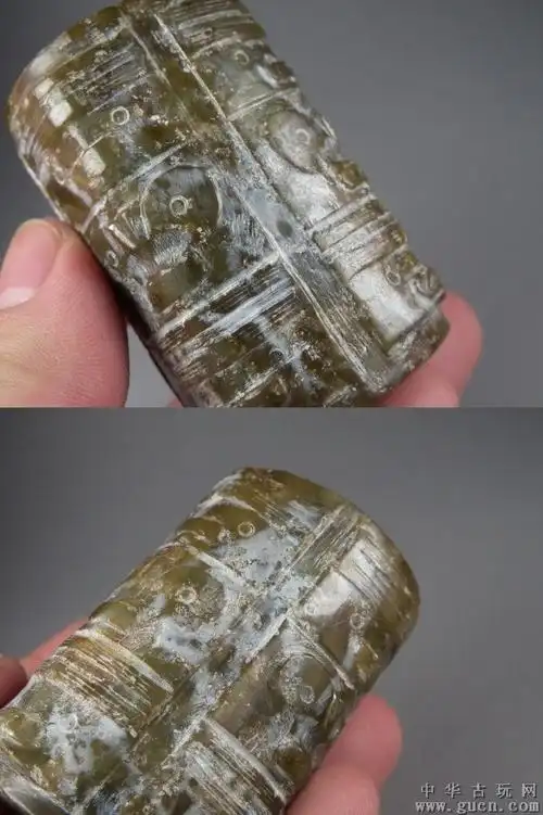 良渚文化时期的青玉满灰皮沁色的多层的带工的档次高回去沁色大开门的