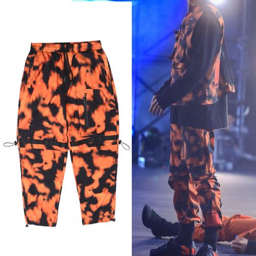 街舞王嘉尔同款运动裤男迷彩工装滑板长裤少儿团队齐舞定制176