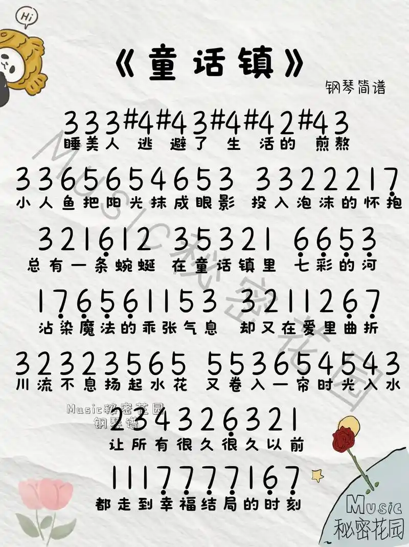 《童话镇》 简谱 #一秒掉入童话世界 #曲谱分享 #弹琴给你 - 抖音