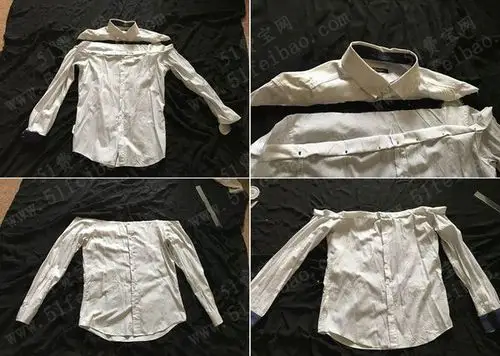 旧衬衣改造一字领露肩小衬衣教程