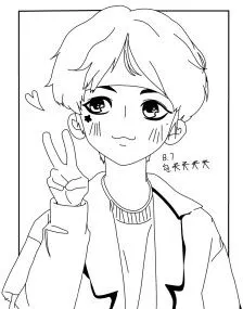 黑白线稿/橡皮章素材/动漫/蔡徐坤q版