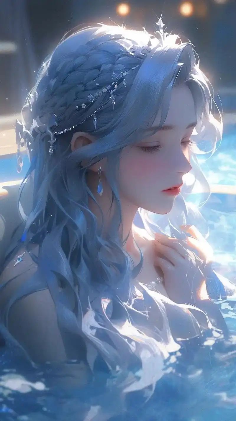 【蓝发女孩】温柔的女孩,水中女孩,蓝发.神仙颜值,蓝发女孩, - 抖音