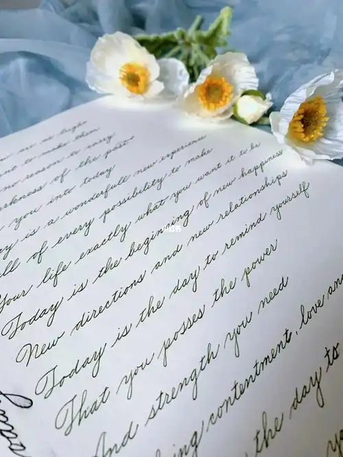 早安今天是全新的一天手写英文花体诗歌