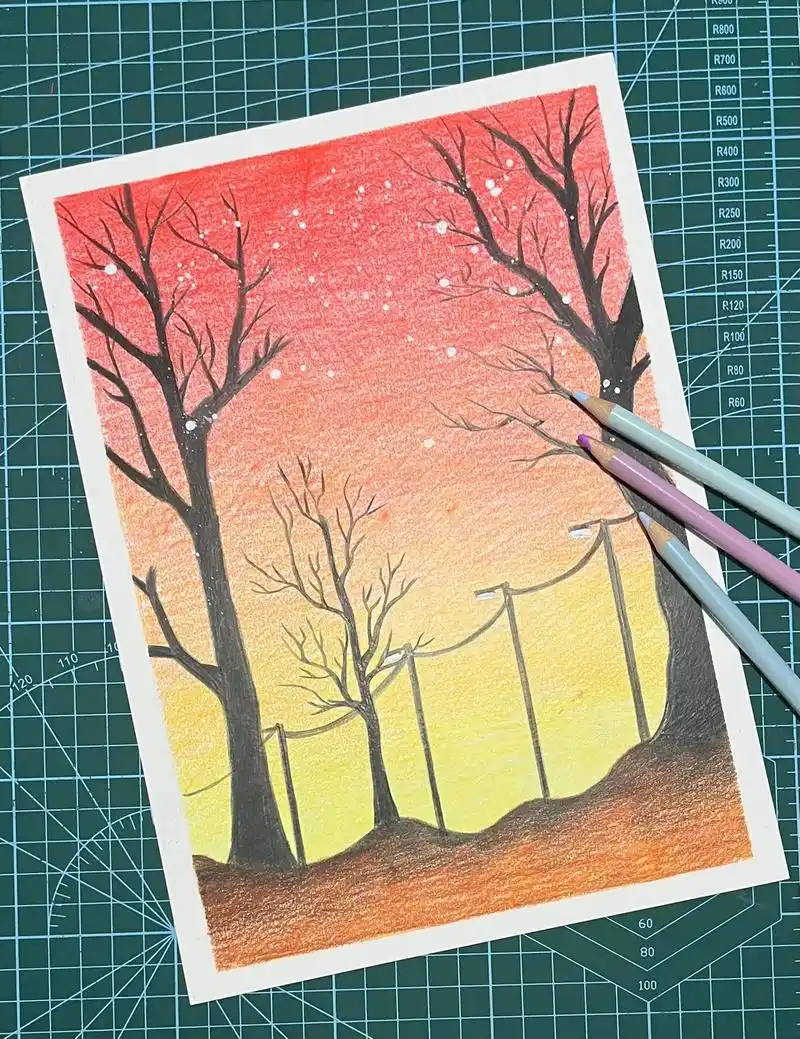 彩铅风景画 初级:落日.超级简单有手就会#画画 #彩铅 #风 - 抖音