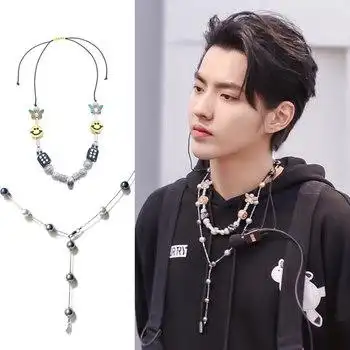 潮流合伙人吴亦凡同款硬核趣味项链珍珠笑脸骰子骷髅头蝴蝶沙粒款