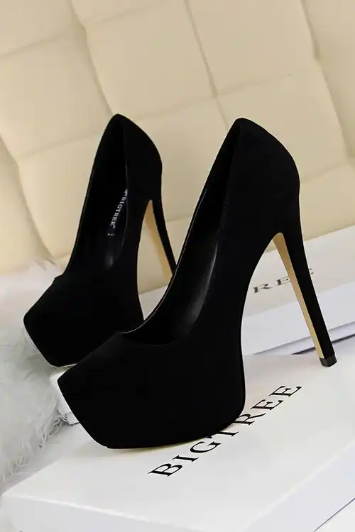 欧美新款简约职业ol 高跟鞋细跟超高跟防水台性感夜店显瘦女单鞋