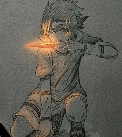 用黑白素描的方式绘制火影当中的人物,靠亮光一样可以突出神秘感