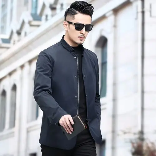 夹克男2020春季新款商务男装休闲夹克中青年男士韩版夹克衫外套 蓝色
