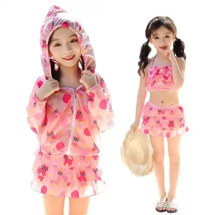 女女童中大童公主裙式防晒分体泳裤