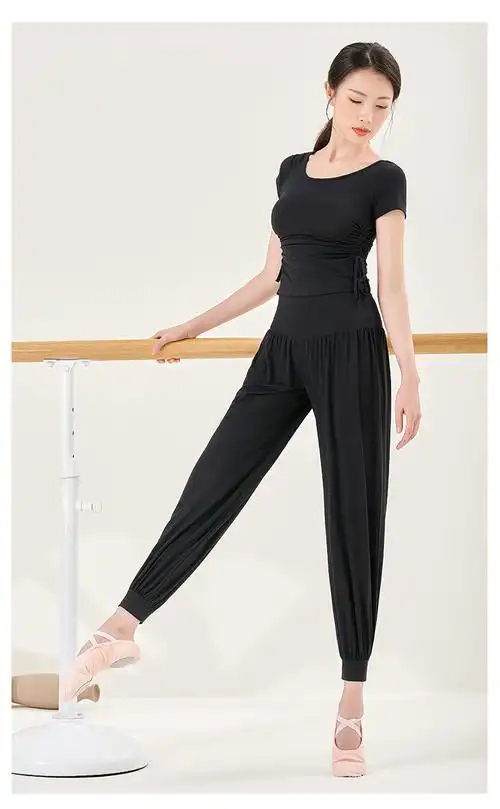 黑色宽松舞蹈萝卜裤练功服女形体灯笼裤子拉丁瑜伽跳舞服装秋冬季黑色