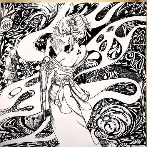 游戏人物黑白创意画