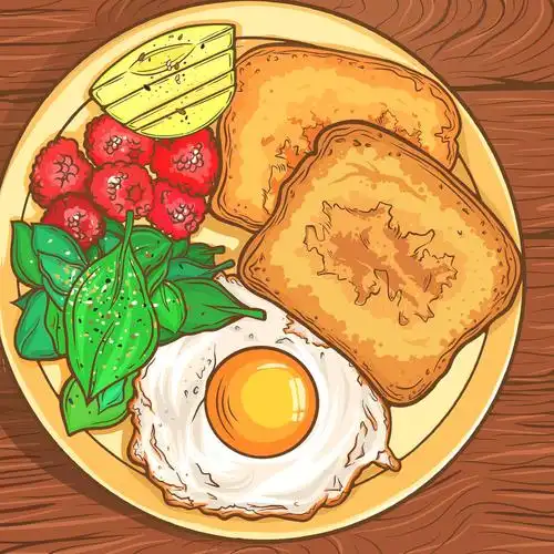 ipad插画美食系列扁平风格你恰饭了吗