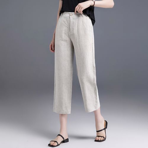 休闲棉麻裤子女夏季薄款亚麻女裤八分裤女小个子七分裤女夏直筒裤