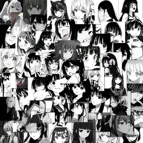 日系卡通二次元黑白动漫头像贴纸笔记本电脑ipad水杯手机手账贴画