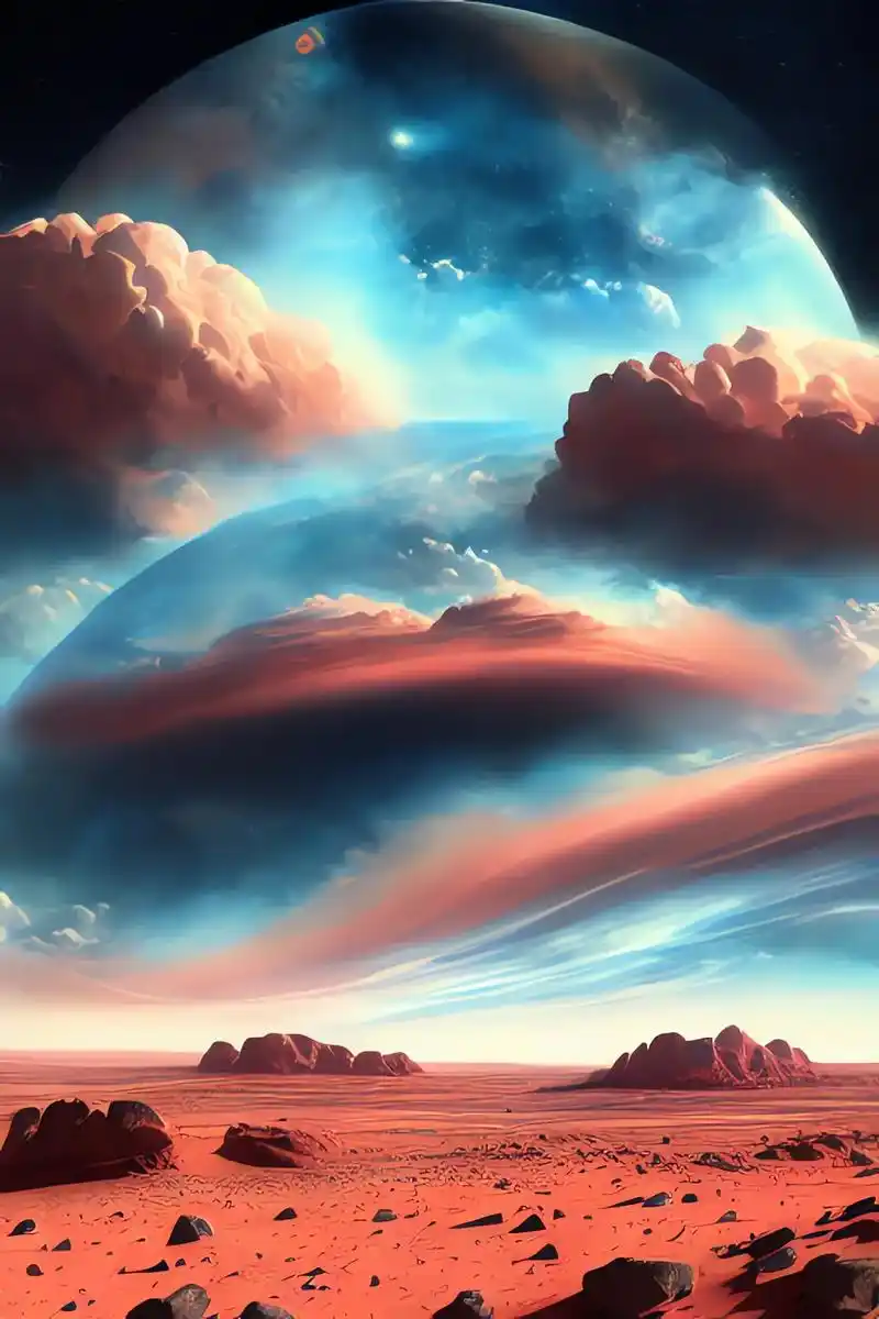 火星景观与多云的天空超现实主义照片写实主