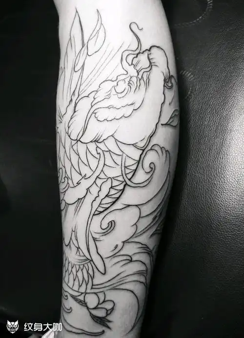 小腿鲤鱼线条_纹身图案手稿图片_张大湿的纹身作品集