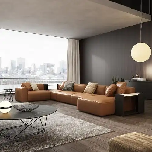 意式极简真皮沙发u型大户型客厅贵妃转角北欧轻奢皮沙发2020新款