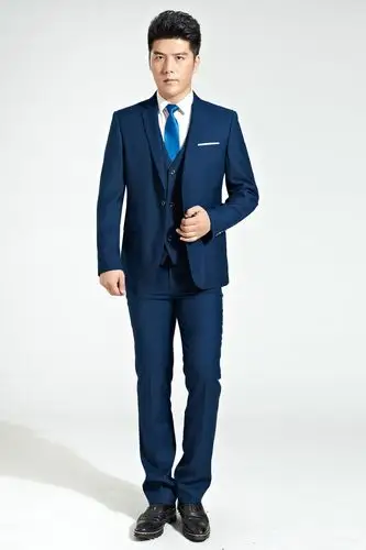 男士西装修身短款职业商务正装晚会宴会影楼婚礼三件套礼服 宝蓝色