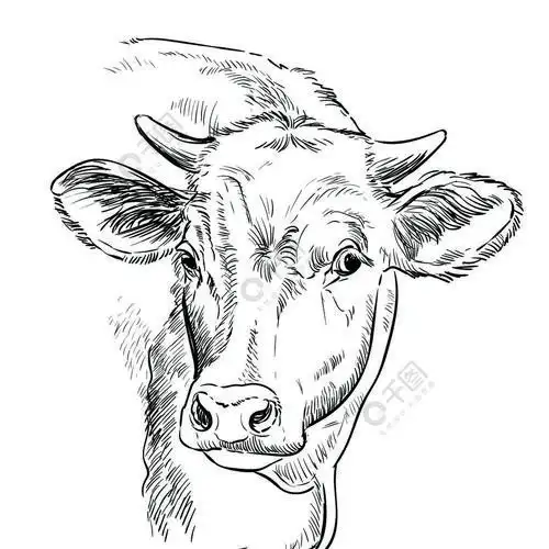 牛头素描手绘矢量图在白色背景上孤立的黑色用于标签海报印刷和设计的