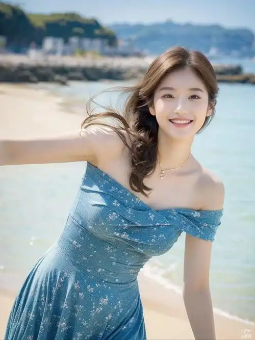 美女,优雅女神降临!清新蓝裙配白纱,甜美笑容彰显高贵气质