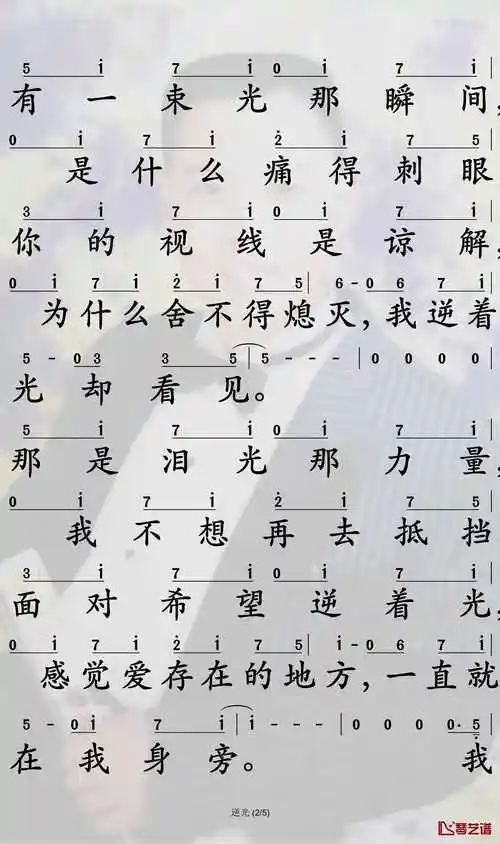 逆光简谱-孙燕姿演唱-孙世彦曲谱-歌谱网