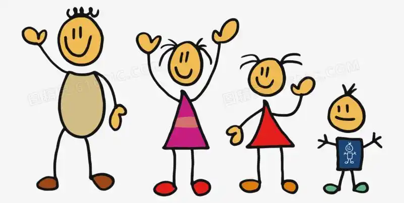 简笔画装饰小人卡通小人爸爸妈妈女儿儿子四人之家图精灵为您提供一家