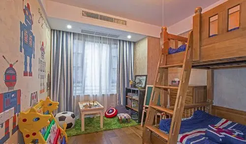 儿童房上下双层榻榻米床装修效果图 一男一女兄妹共用一个卧室设计