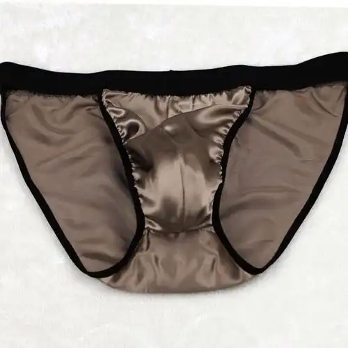 男士真丝内裤三角内裤时尚舒适u凸内裤高叉三角裤透气吸汗丁字裤黑色l