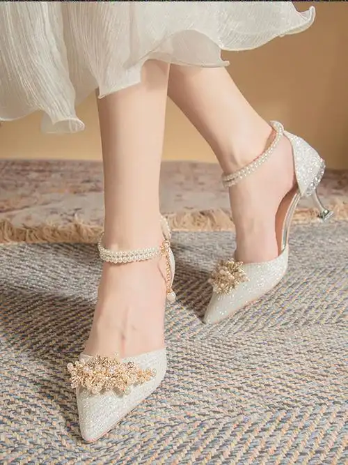 水晶鞋婚鞋不累脚新娘白婚纱结婚宴会百搭礼服成人礼高跟伴娘鞋子