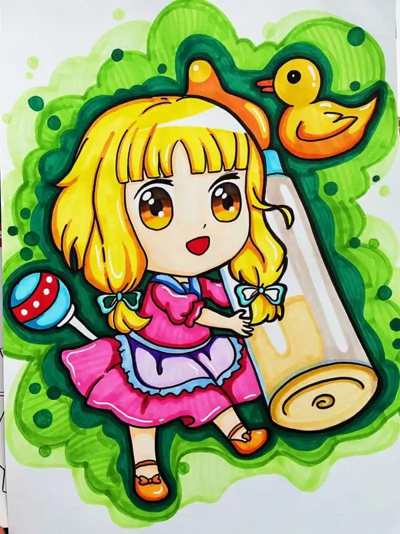 q版动漫人物,动漫女孩,马克笔手绘,卡通人物,#马克笔简笔画# #寻找