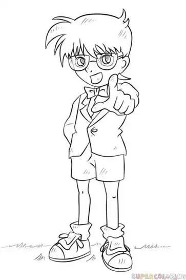 工藤新一简笔画步骤   我喜欢的动漫人物mdashmdash柯南他原名名侦探