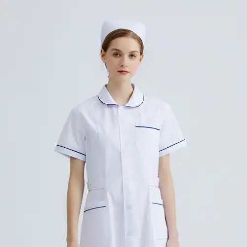 南丁格尔护士服短袖女夏季薄娃娃领蓝边白大褂医院实习医护工作服