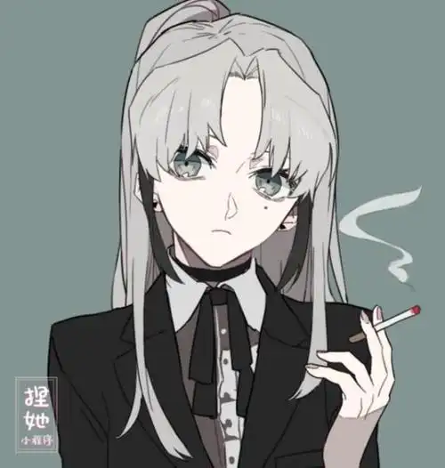 外貌:雪白长发及臀,刘海三七分,发尾一撮为纯黑.