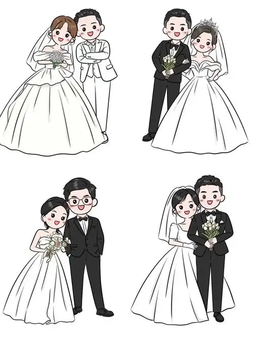 手绘婚纱照q版卡通人物