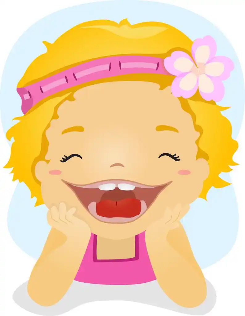 开心大笑,一个小女孩的插图穿着粉红色闪动 atoothy 咧嘴