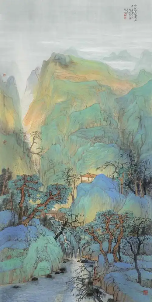 管旺林山水画,其作品不拘陈法,富有新意,自然天成.