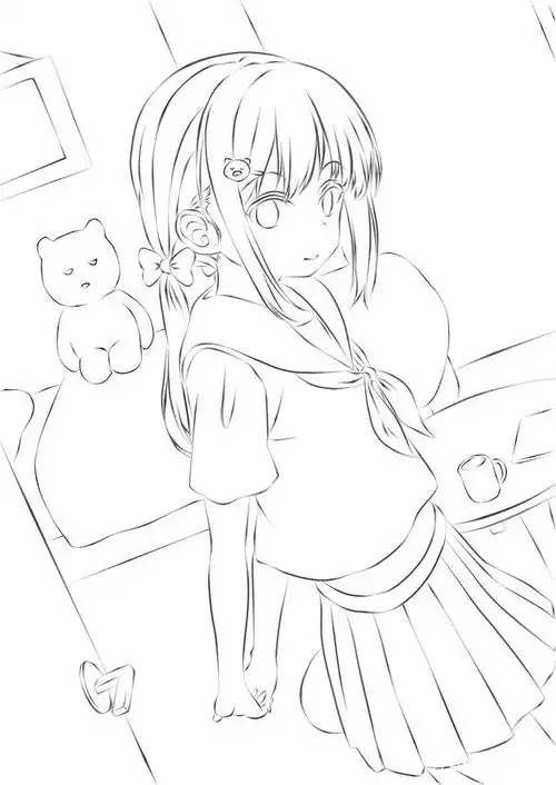 二次元校园女生手绘线稿