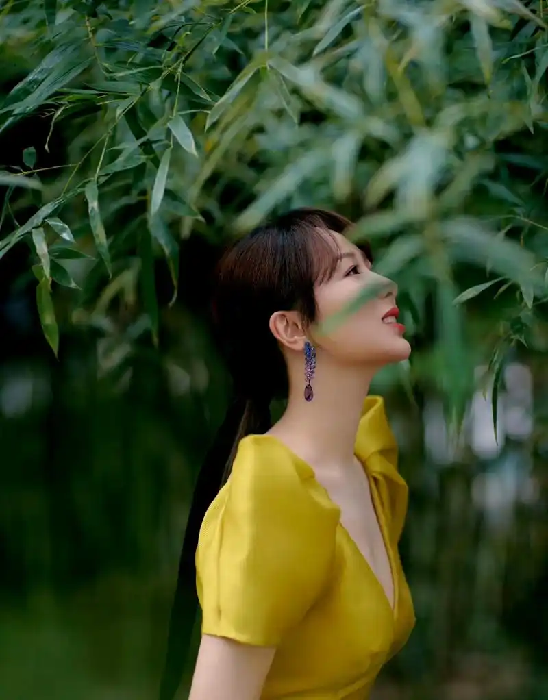 杨紫黄色裙子造型好像花苞