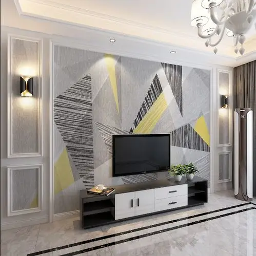 北欧8d简约现代客厅几何色块壁纸立体电视背景墙纸抽象影视墙墙布