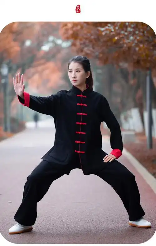 太极服女秋冬季新款加厚绒棉麻太极拳冬装练功服男时尚 枣红色一字扣