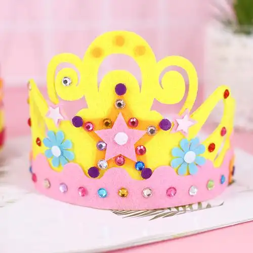 儿童皇冠不织布手工制作生日帽头饰幼儿园创意益智diy粘贴材料包